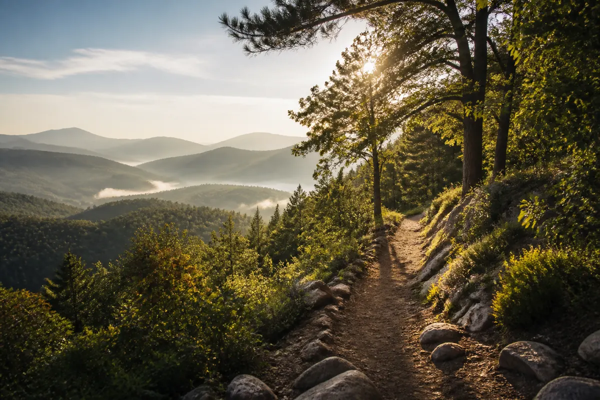 Generische Natur- und Wanderlandschaft mit ruhiger Morgenstimmung
